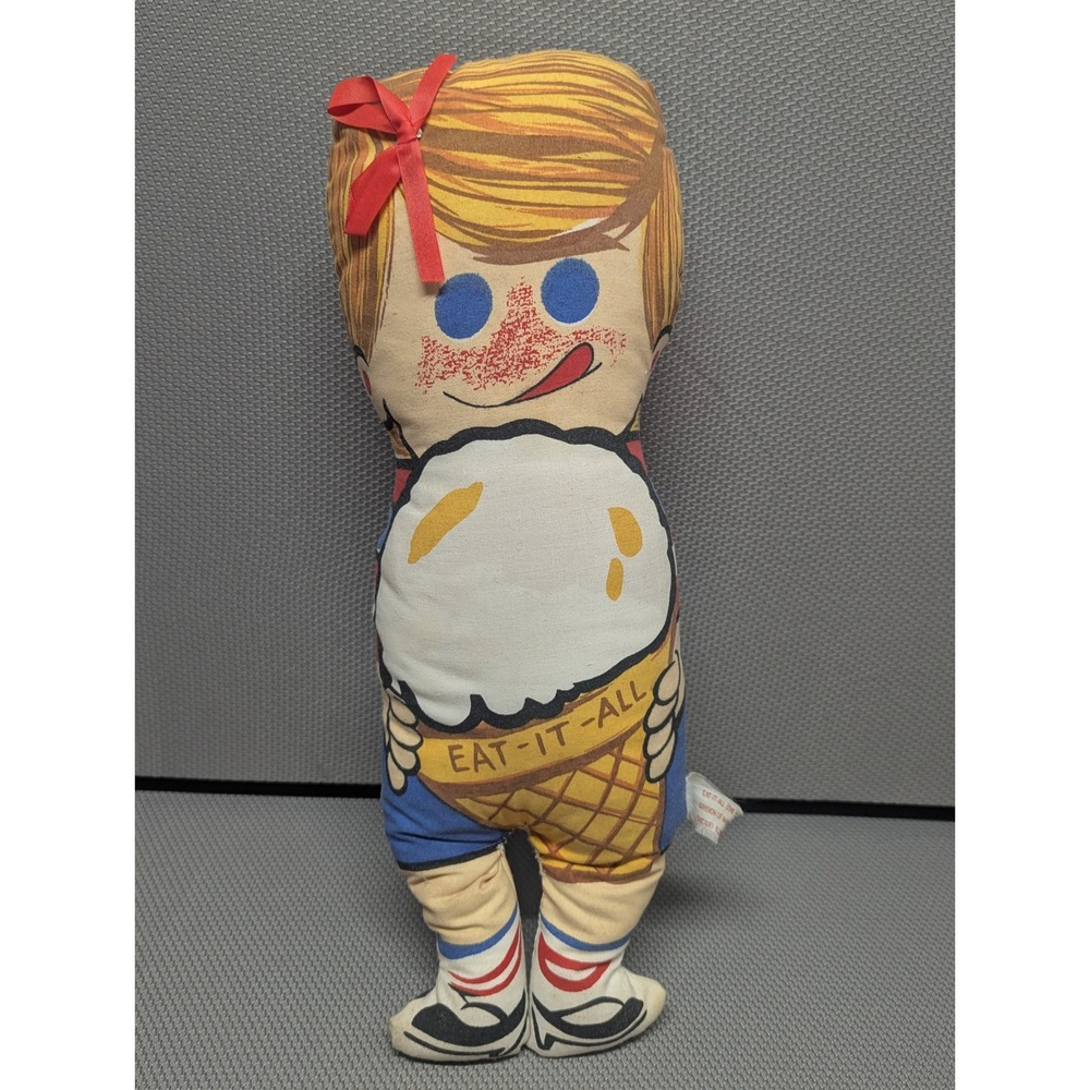Vintage Eat-It-All Ice-cream Cone Advertising Doll Plush Girl "I'm Krispy" Toy